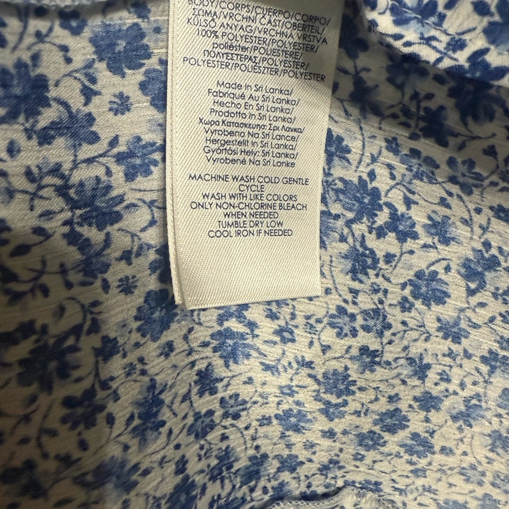 Chaps Blue & White Flutter Sleeve Ruffled Blouse - Picture 5 of 7